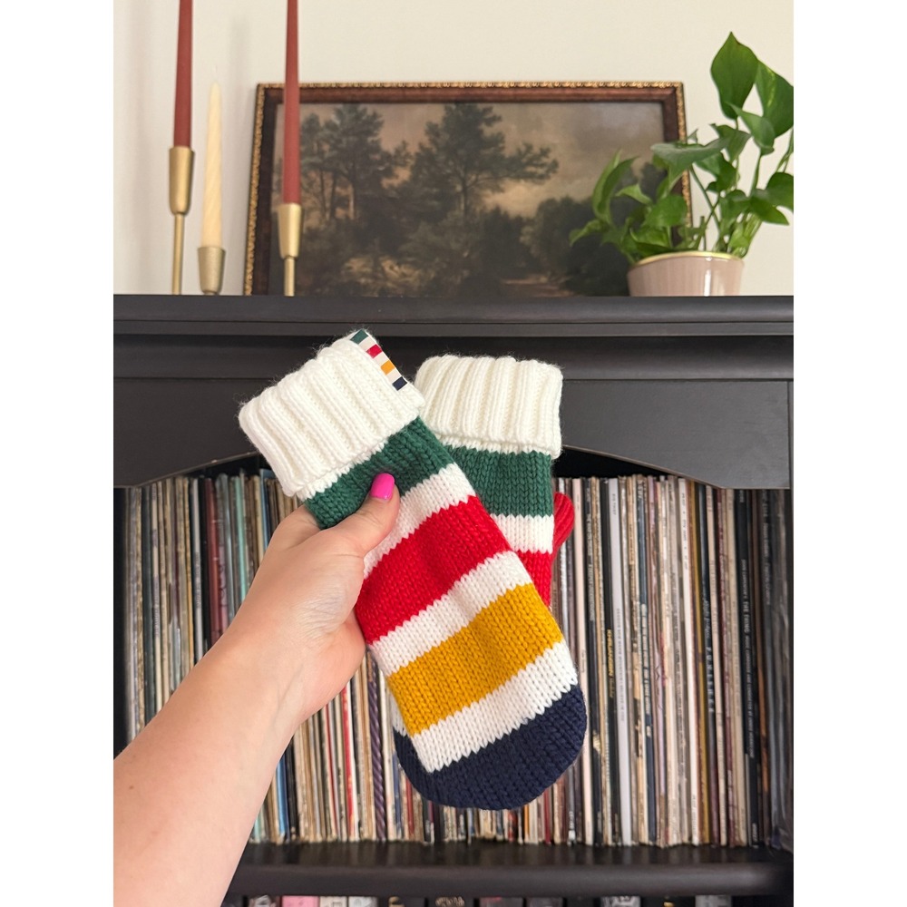 Hudson's Bay STRIPES HBC Multi Color Knit Mittens S/M Cabin Winter Cozy